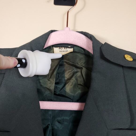 Vintage Military Green Tropical Wool Blend Coat with Patches Size 40XL - Picture 11 of 12